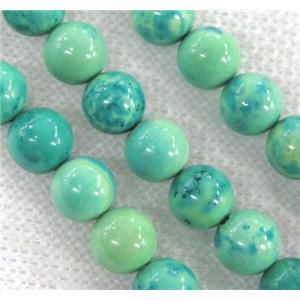 green turquoise bead, round, approx 4mm dia
