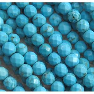 blue treated turquoise beads, faceted round, approx 8mm dia