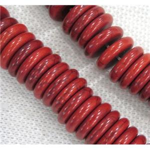 turquoise heishi beads, red dyed, approx 3x6mm