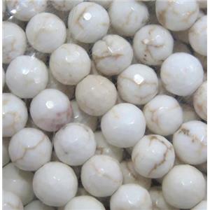 white Assembled Turquoise beads, faceted round, approx 12mm dia