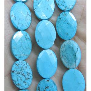 blue turquoise bead, faceted oval, approx 13x18mm