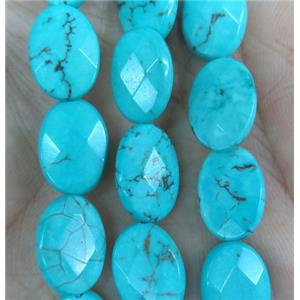blue turquoise bead, faceted oval, approx 10x14mm