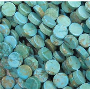 green Turquoise beads, flate round, approx 8mm dia