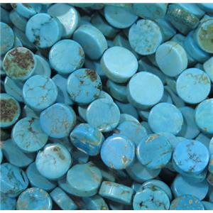 blue turquoise beads, flat round, approx 8mm dia