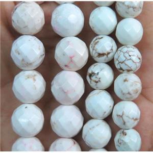 white Magnesite Turquoise beads, faceted round, approx 14mm dia
