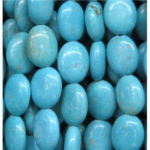 turquoise beads, oval, blue treated, approx 12x16mm