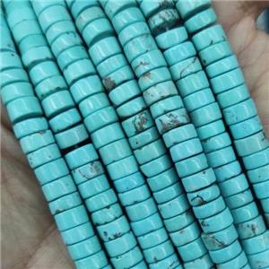 turquoise heishi beads, blue treated, approx 3x6mm