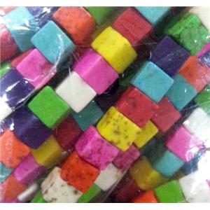 synthetic Turquoise cube beads, mix color, approx 8x8x8mm