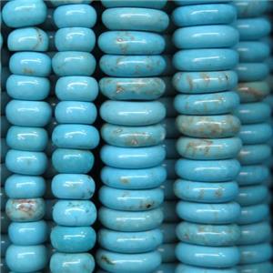 turquoise rondelle beads, blue treated, approx 3x4mm