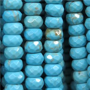 faceted rondelle Turquoise beads, blue treated, approx 4x6mm