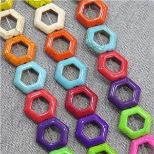 synthetic Turquoise hexagon beads, mix color, approx 20mm