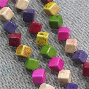 synthetic Turquoise cube beads, mix color, approx 8mm