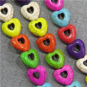 synthetic Turquoise heart beads, mix color, approx 14-15mm