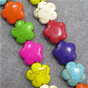 synthetic Turquoise flower beads, mix color, approx 15mm dia