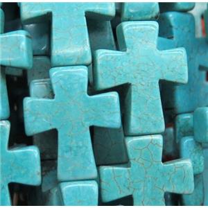 turquoise cross bead, blue, approx 20x25mm, 15.5 inches