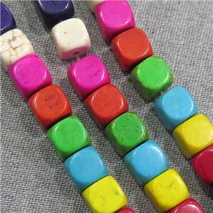 synthetic Turquoise cube beads, mix color, approx 10mm