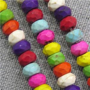 synthetic Turquoise beads, faceted rondelle, mix color, approx 3x5mm