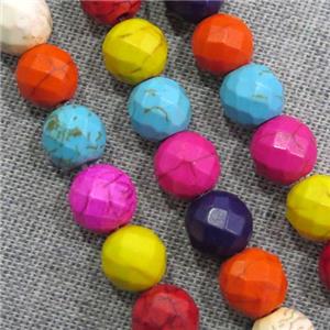 synthetic Turquoise beads, faceted round, mix color, approx 6mm dia