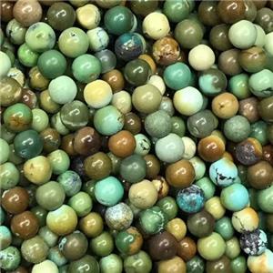 natural Hubei Turquoise beads, round, B-grade, approx 3mm dia