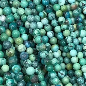 natural Hubei Turquoise beads, round, B-grade, approx 2mm dia