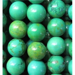 green Turquoise bead, round, stabilized, approx 10mm dia