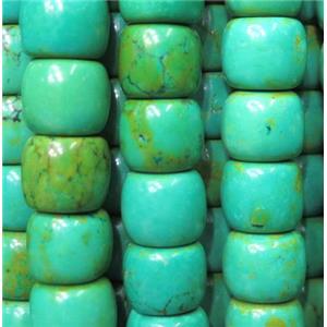 Turquoise bead, barrel, green, stabilized, approx 7x11mm
