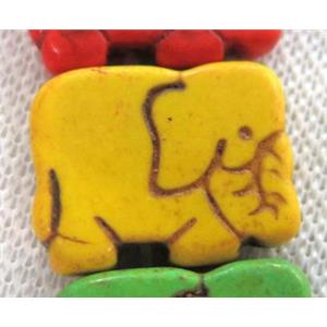 yellow synthetic Turquoise elephant beads, approx 23x33mm