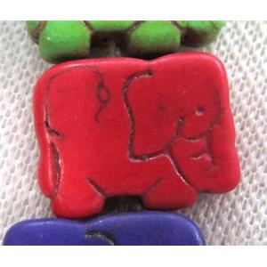 red synthetic Turquoise elephant beads, approx 23x33mm