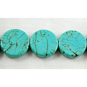 Chalky Turquoise beads, circle, 12mm dia,3mm thick, 37pcs per st
