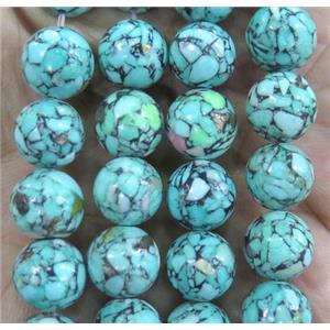 mosaic turquoise beads, round, synthetic, green, approx 8mm dia