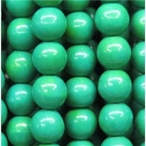 green turquoise bead, round, synthetic, approx 4mm dia, 98pcs per st