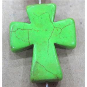 green turquoise bead, cross, synthetic, approx 40x50mm