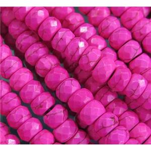 hotpink synthetic Turquoise beads, faceted rondelle, approx 6x10mm, 15.5 inches