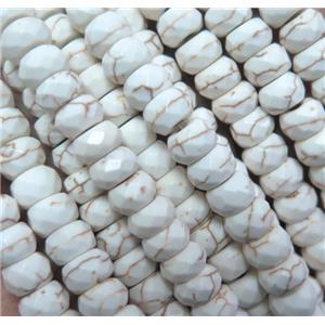 white synthetic Turquoise beads, faceted rondelle, approx 2x4mm, 15.5 inches