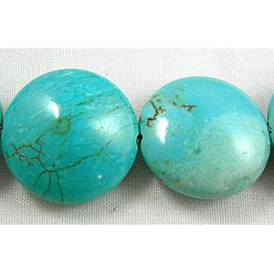Chalky Turquoise beads, Coin Round, 18mm dia,9mm thick,22pcs per st