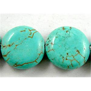 Chalky Turquoise beads, Flat Round, 10mm dia, 40pcs per st