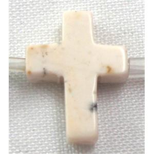 Chalky Turquoise beads, Stabilized, cross, white, 12x16mm, 25pcs per st