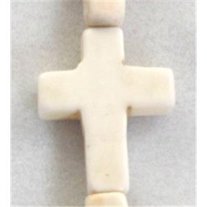 Chalky Turquoise beads, Stabilized, cross, white, 12x16mm, 25pcs per st