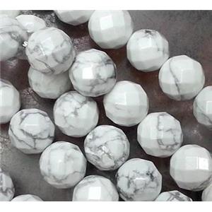 white Howlite Turquoise Beads, faceted round, 10mm dia, approx 38pcs per st