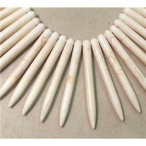 Turquoise stick bead for necklace, stability, white, approx 6mm dia, 18-55mm length