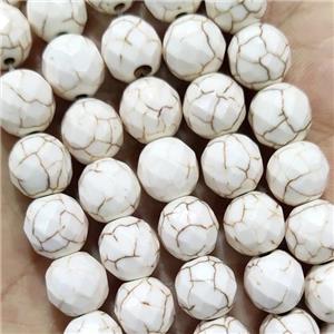white synthetic Turquoise beads, faceted round, approx 8mm dia, 15.5 inches