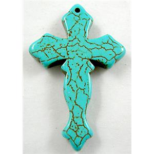 Chalky Turquoise Cross Pendant, 28x45mm