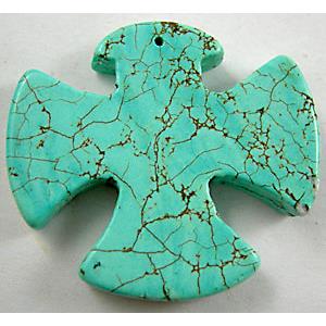 Chalky Turquoise Cross Pendant, 40x37mm