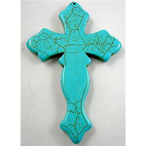 Chalky Turquoise Cross Pendant, 50x75mm