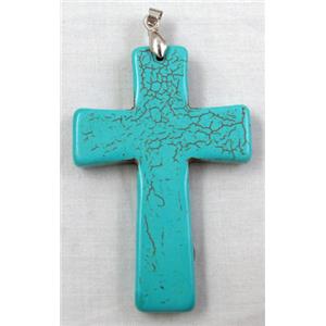 Chalky Turquoise, stabilized, Crosses Pendant, 40x60mm