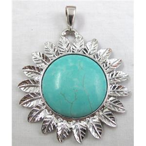 Chalky Turquoise, stabilized, sunflower Pendant, 45mm dia, bead:27mm dia