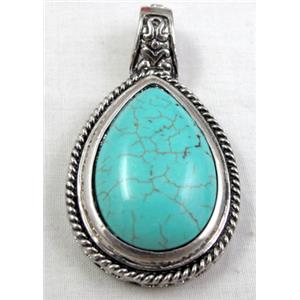 Chalky Turquoise, stabilized, Tear drop Pendant, 30x55mm, bead:20x30mm