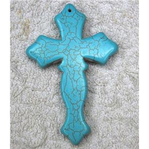 Turquoise Cross pendant, synthesize, approx 50x75mm