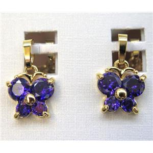 purple zircon pendant, butterfly, copper, gold plated, approx 12-15mm