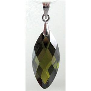 Cubic Zirconia pendant, olive, 10x22mm